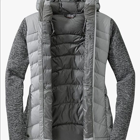 OUTDOOR RESEARCH Light Gray Plaza Down Hoodie Puffer Jacket - Picture 11 of 12